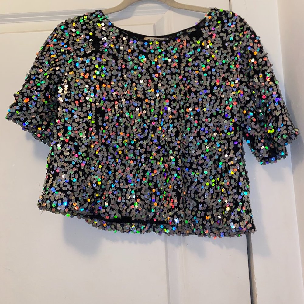 Multicoloured Sequined Tee - Crop